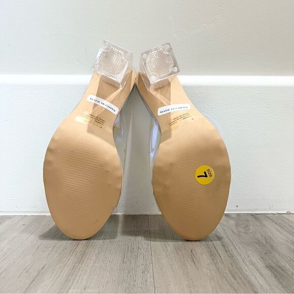 NWT Cape Robbin FUSION TRANSPARENT CLEAR Holographic CHUNKY BLOCK HEELS sz 7 - Picture 8 of 10